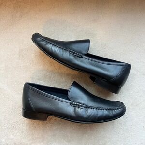 Pugnaloni Men 9-9.5‎ EU 42 Black Leather Loafers Classic Slip On Shoes Italy